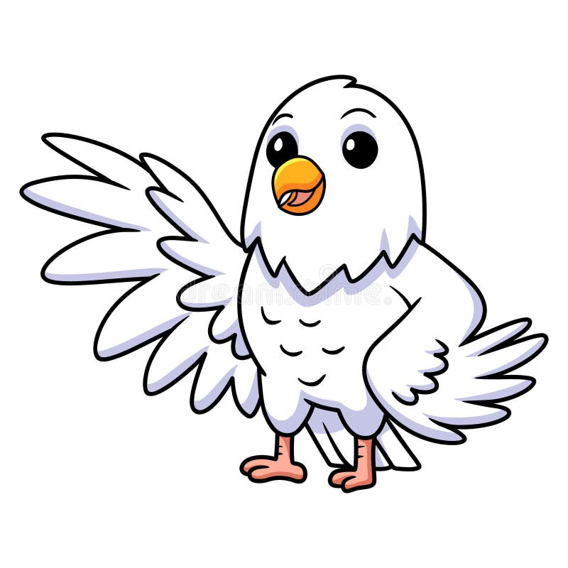 Cute white love bird cartoon waving hand stock illustration