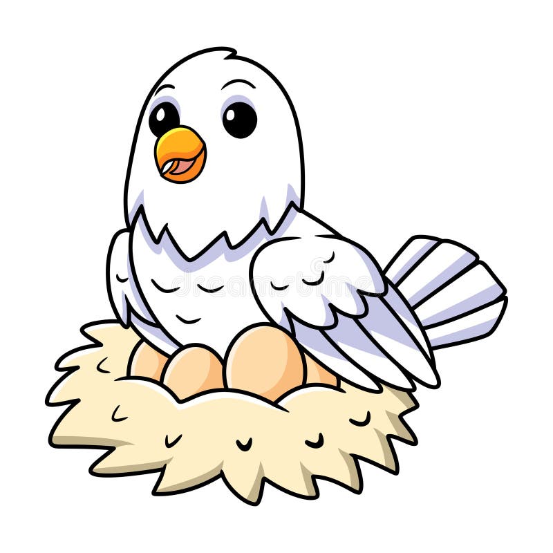 Cute white love bird cartoon with eggs in the nest royalty free illustration
