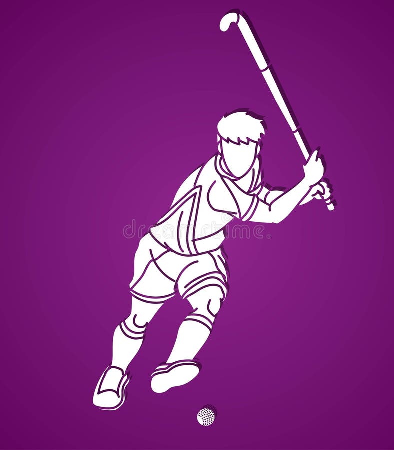 Field Hockey Sport Female Player Action Cartoon Sport Graphic Vector