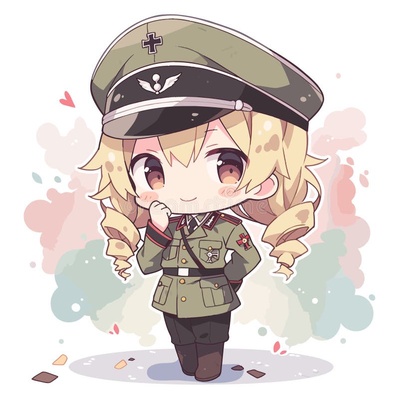 Cute Chibi Anime Army Girl Vector Art Stock Vector Illustration of