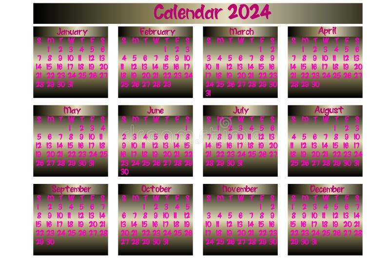 Beautiful 2024 calendar pink bronze color design vector illustration