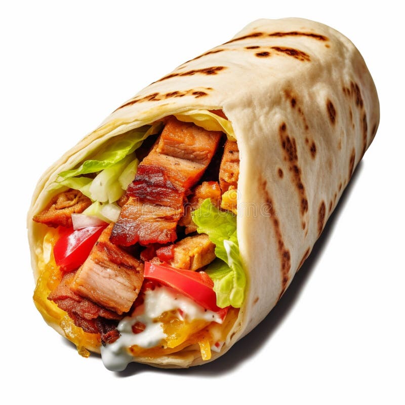 Tortilla Wrap with Grilled Meat and Vegetables Stock Illustration