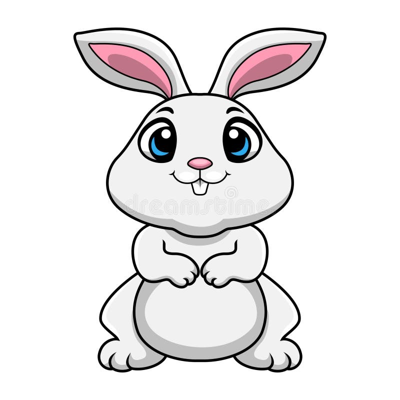 Cute white rabbit cartoon standing vector illustration