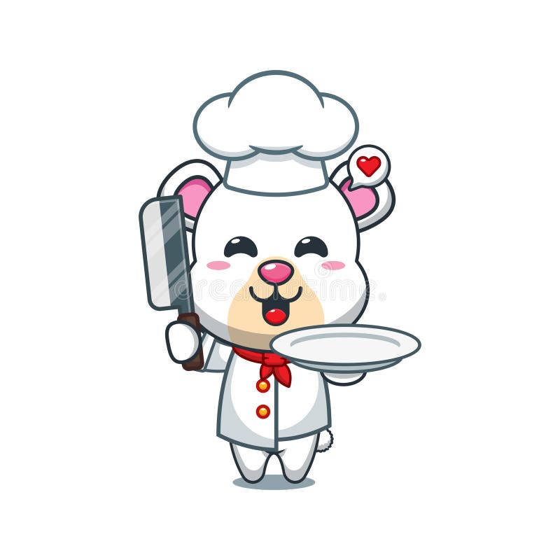 Polar Bear Chef Knife Spatula Cooking Clip Art Stock Illustration