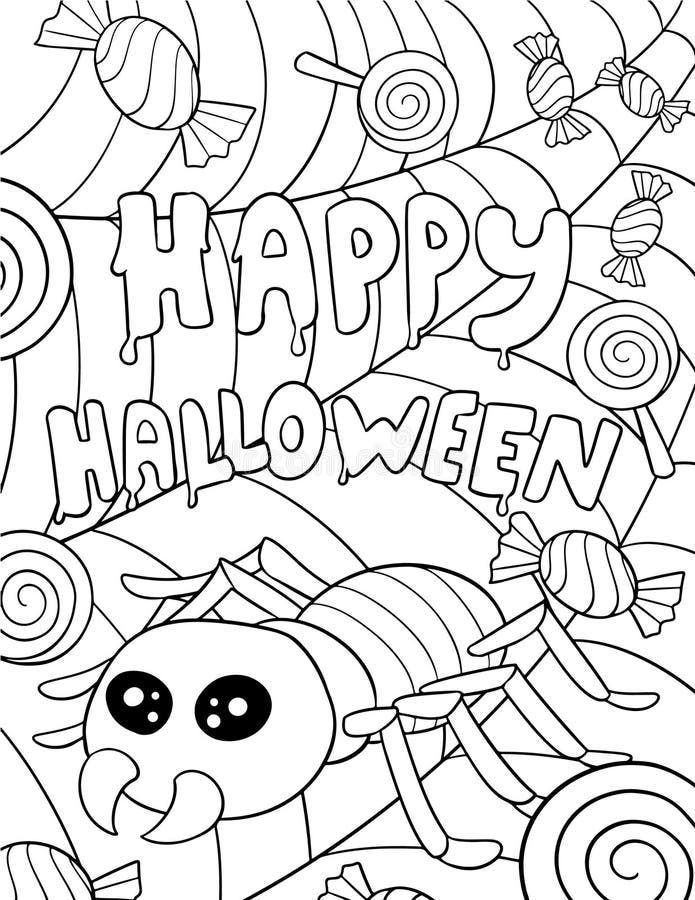 Halloween Coloring Page, Adult Coloring Page, Halloween Activity Stock