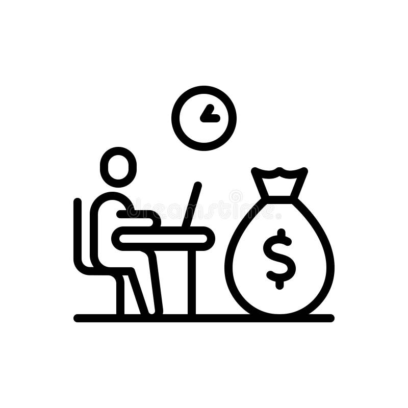 Black line icon for Wages, remuneration and emolument stock illustration