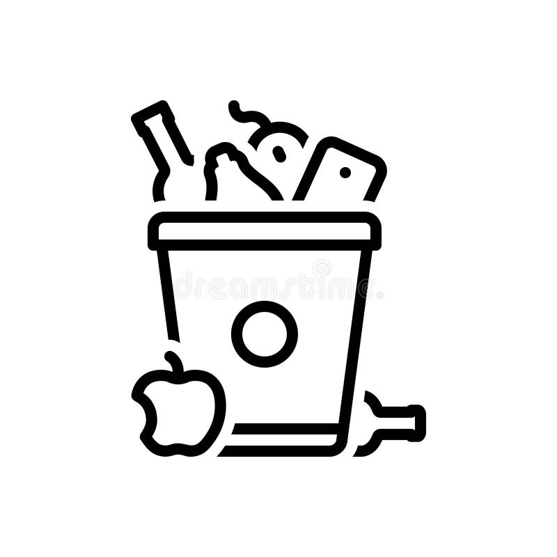 Black Line Icon for Waste, Garbage and Wastebasket Stock Vector