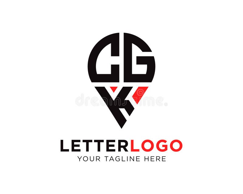 CGK letter location shape logo design. CGK letter location logo simple design. location shape c g k logo design