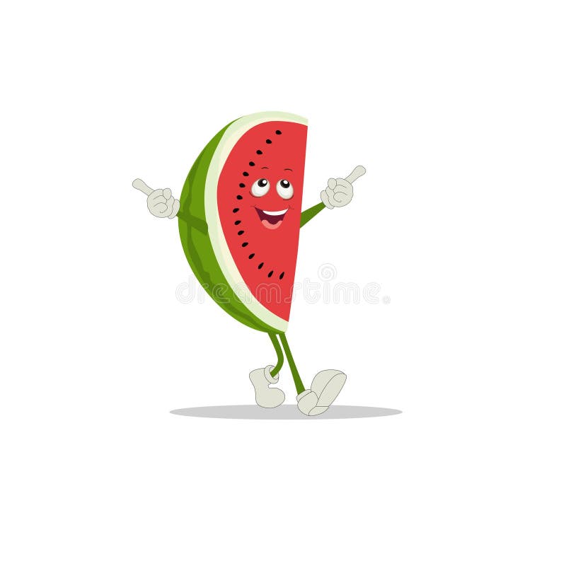 Watermelon Slice Character with Funny Face. Happy Cute Cartoon