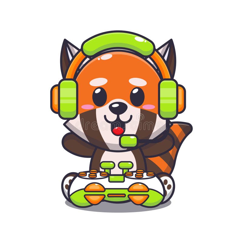 Red Panda Gamer Cartoon Vector Illustration. Stock Vector