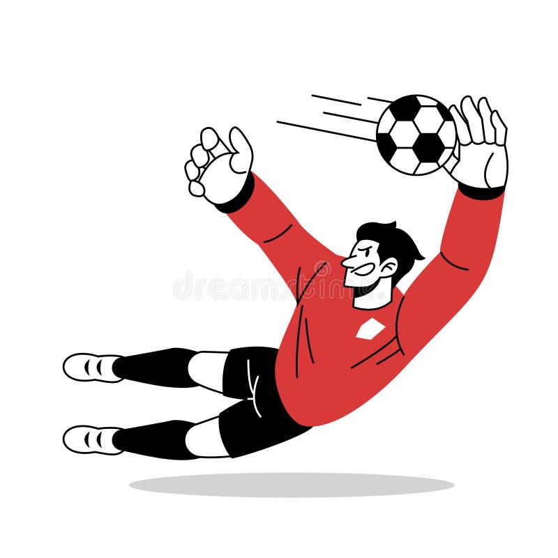 Soccer Goalkeeper Dives To Catch the Ball Vector Cartoon Illustration