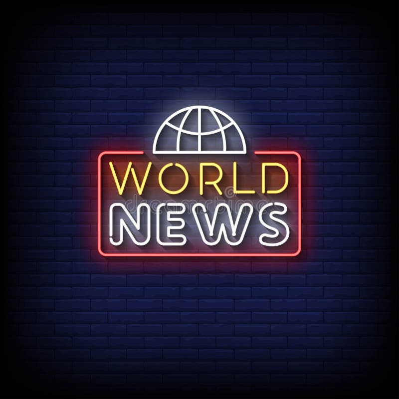 Neon Sign World News with Brick Wall Background Vector Stock