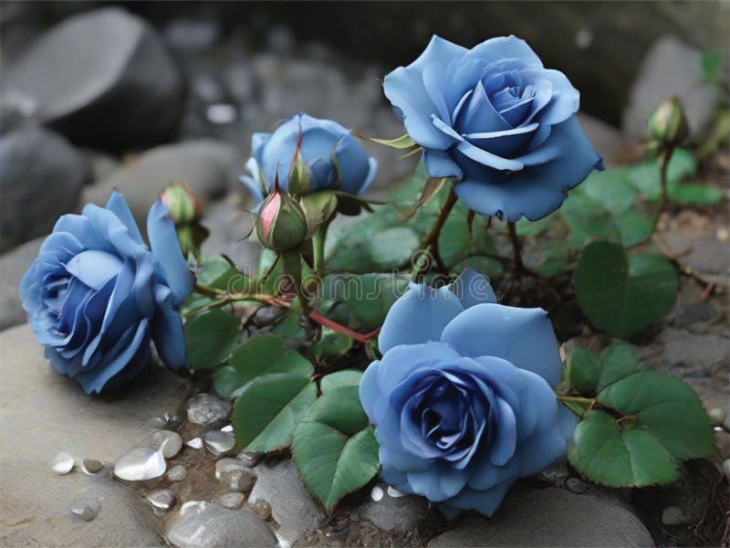 Unique Blue Rose Grow in Gravel at River Stock Image Image of bloom