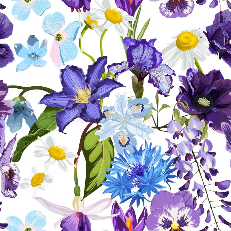 Tropical flower seamless pattern, buds and leaves on white background. Blooming floral for wallpaper royalty free illustration