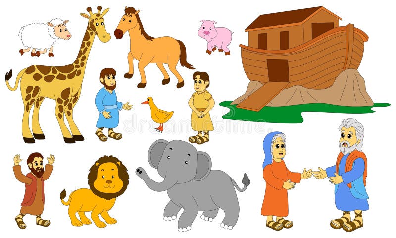 A Collection of Characters from the Story of Noah Stock Vector - Illustration of cute, christian ...