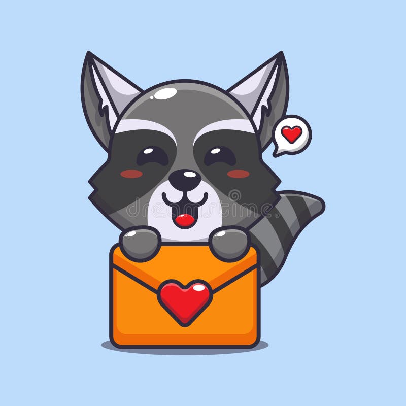 Cute Raccoon Cartoon Character with Love Message. Stock Vector