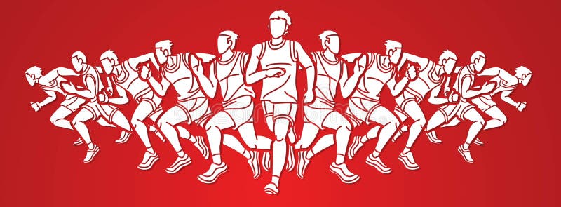 Start Running Men Runner Action Jogging Together Cartoon Sport Graphic ...