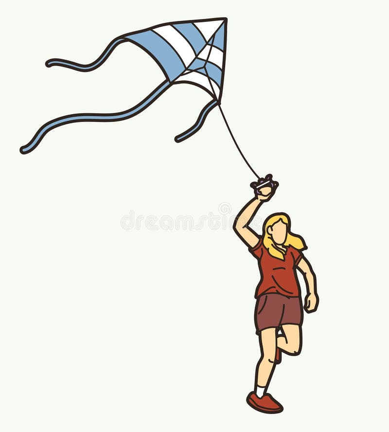 A Girl Running Fly A Kite Child Playing Cartoon Sport Graphic Vector a-girl-running-fly-a-kite-child-playing-cartoon-sport-graphic-vector
