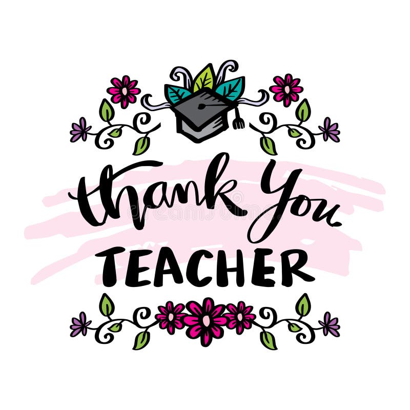 Thank you teacher. Hand drawn lettering card. royalty free illustration