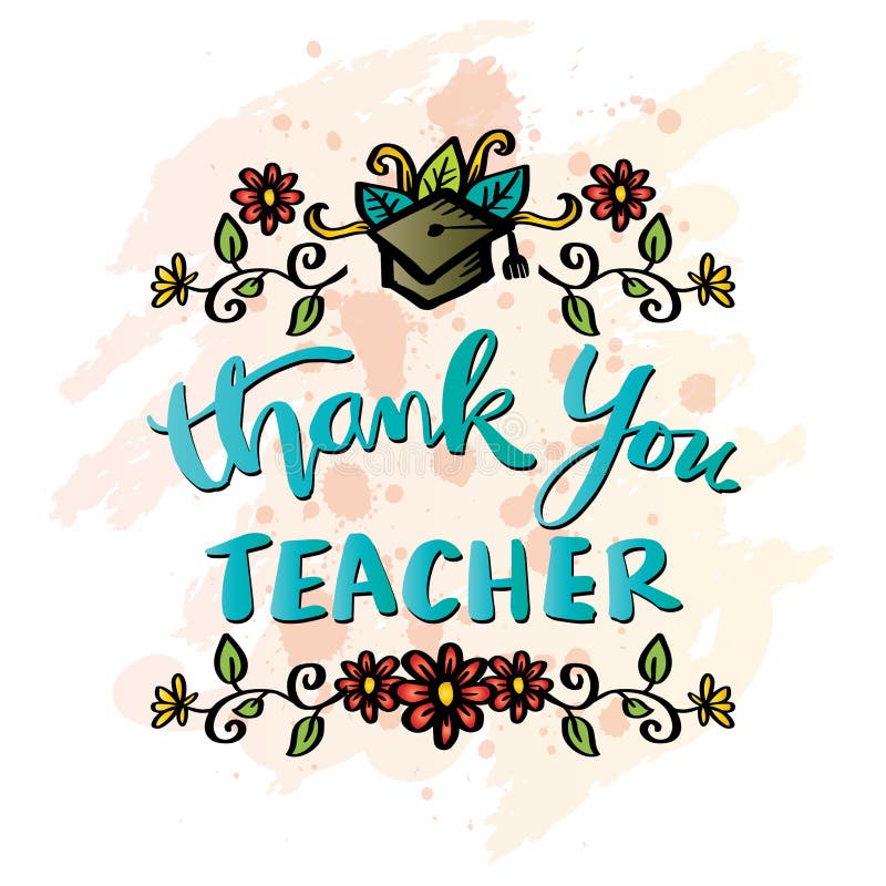 Thank you teacher. Hand drawn lettering card. royalty free illustration