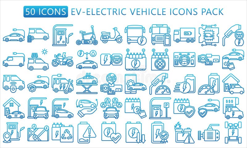 EV-Electric Vehicle Gradient Outline Icons Pack royalty free illustration