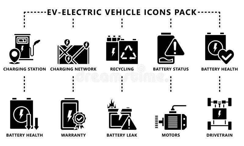 EV-Electronic Vehicles Glyph Icons Pack stock illustration