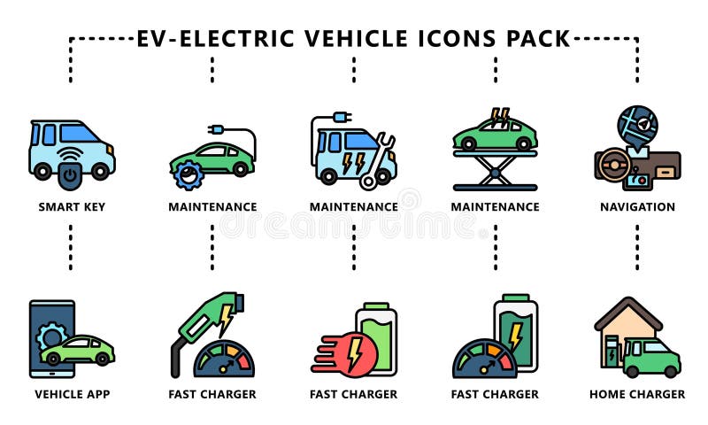 EV-Electronic Vehicles Lineal Multi Color Icons Pack royalty free illustration