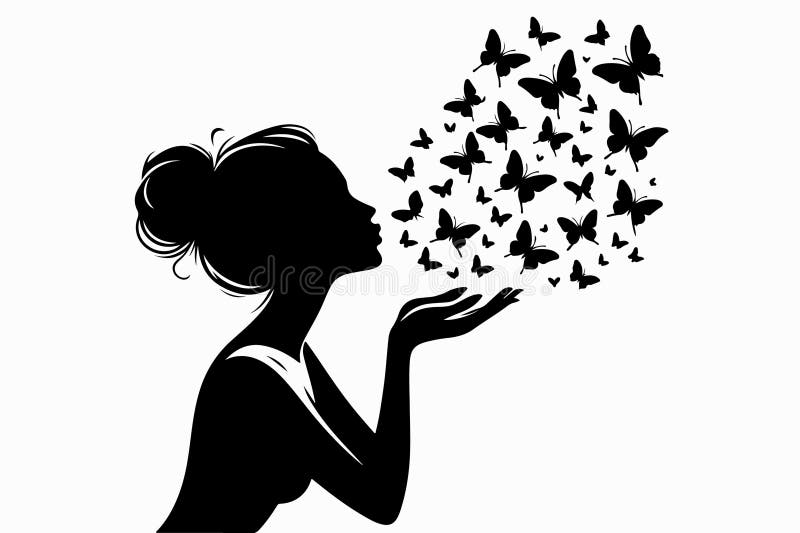 a-girl-with-butterfly-vector-silhouette-illustration-2-stock-vector