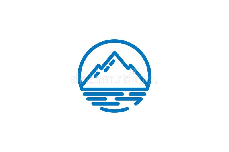 Minimalist blue mountain and lake logo design vector illustration