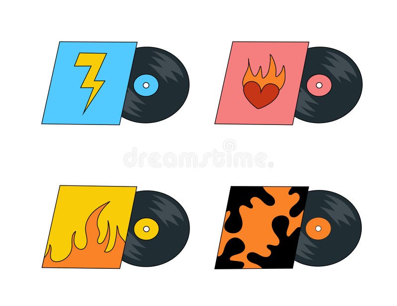 vinyl-records-with-different-design-covers-stock-vector-illustration