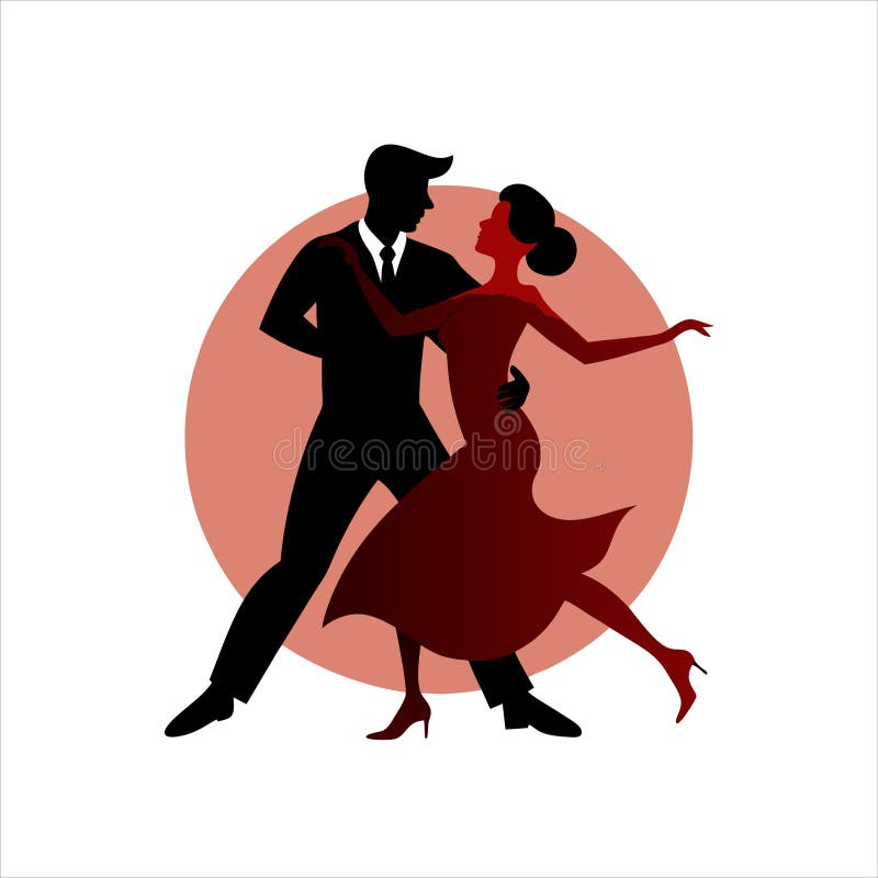 Tango Dancing Couple Silhouette Man and Woman on Retro Vintage background vector illustration