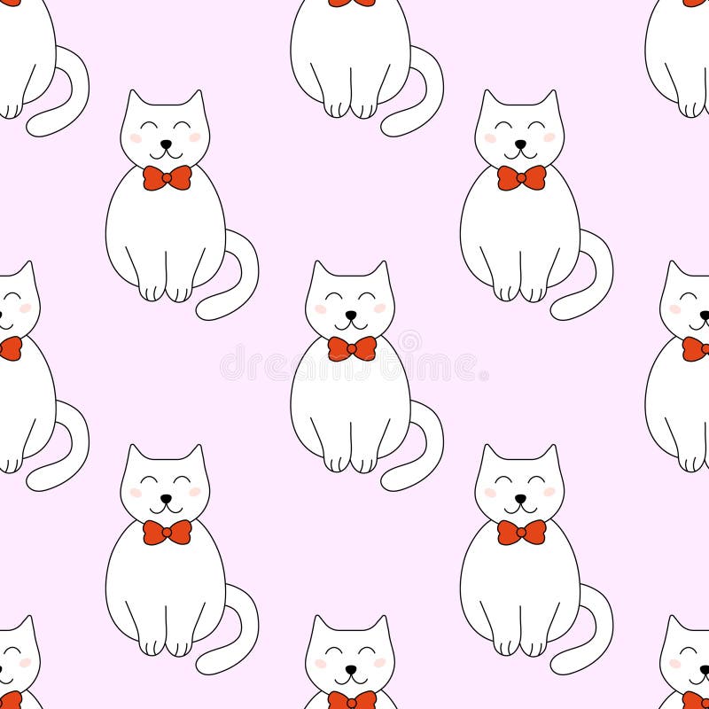 seamless-pattern-cat-with-tie-bow-vector-flat-illustration-stock