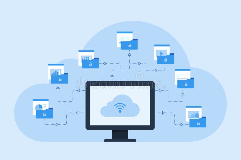 Business technology online cloud computing connection server service concept. datacenter security royalty free illustration