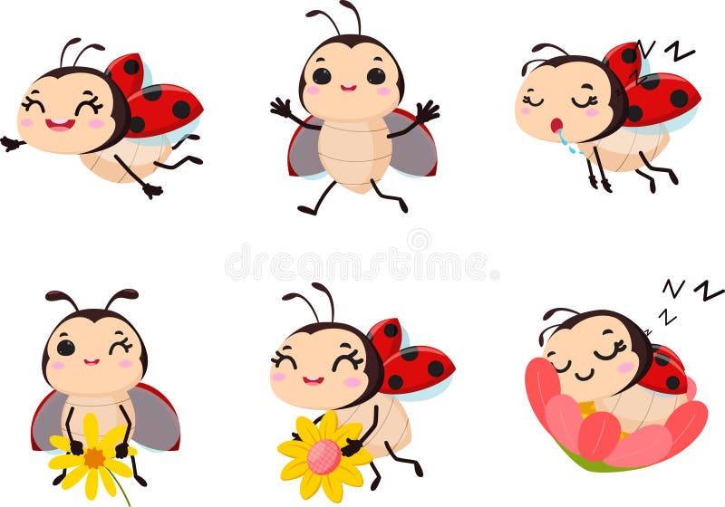 Set of Cute Ladybug Cartoon with Different Expression Stock Vector
