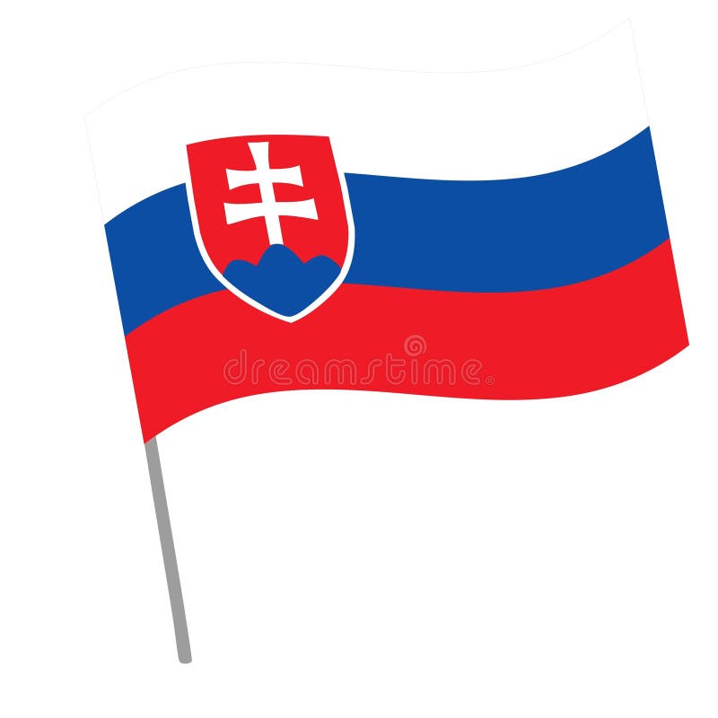Slovakia national flag flutters with flagpole vector illustration