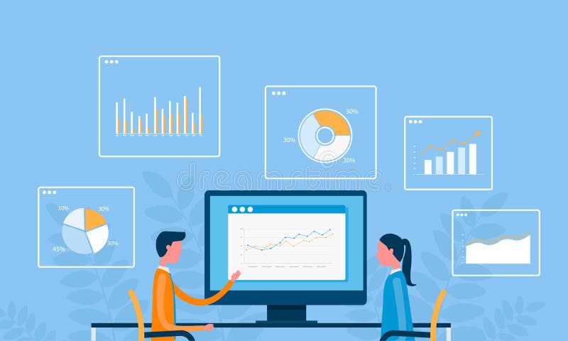 Business data analytics design. people marketing team working. business finance investment concept. vector illustration