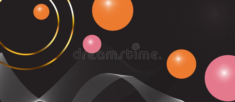 Geometric digital artwork featuring large orange and smaller pink spheres against a black background royalty free illustration