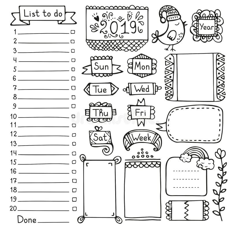 Bullet Journal Hand Drawn Vector Elements For Notebook, Diary And ...