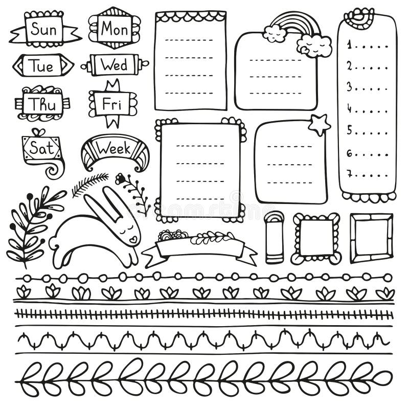 Bullet Journal Hand Drawn Vector Elements for Notebook, Diary and ...