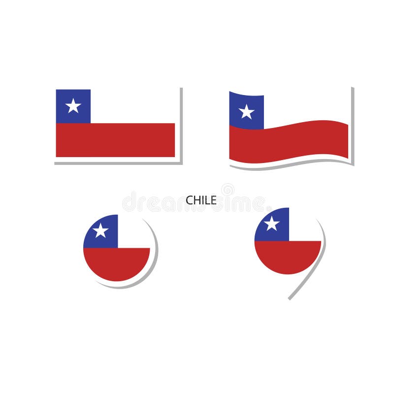 Chile Flag Logo Icon Set, Rectangle Flat Icons, Circular Shape, Marker
