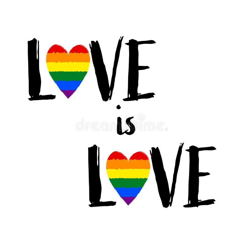 Print Love is Love Lettering with Rainbow Hearts. Gay Parade Slogan ...