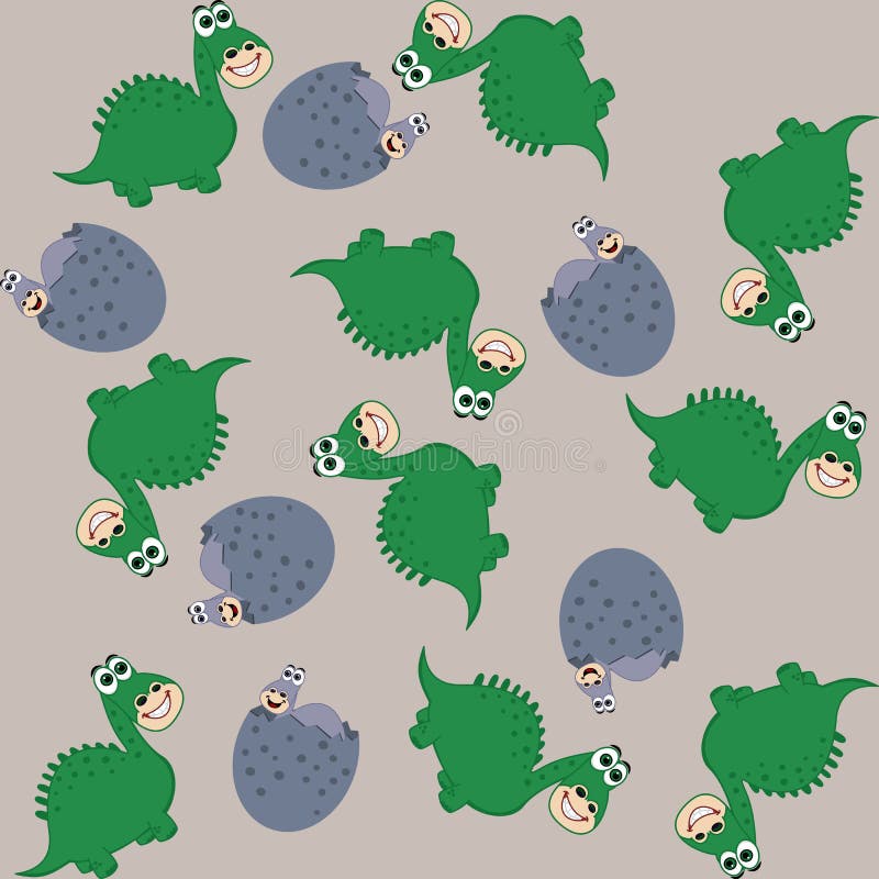 Print Pattern with Green Dinosaur and Purple Egg with Baby Stock Vector