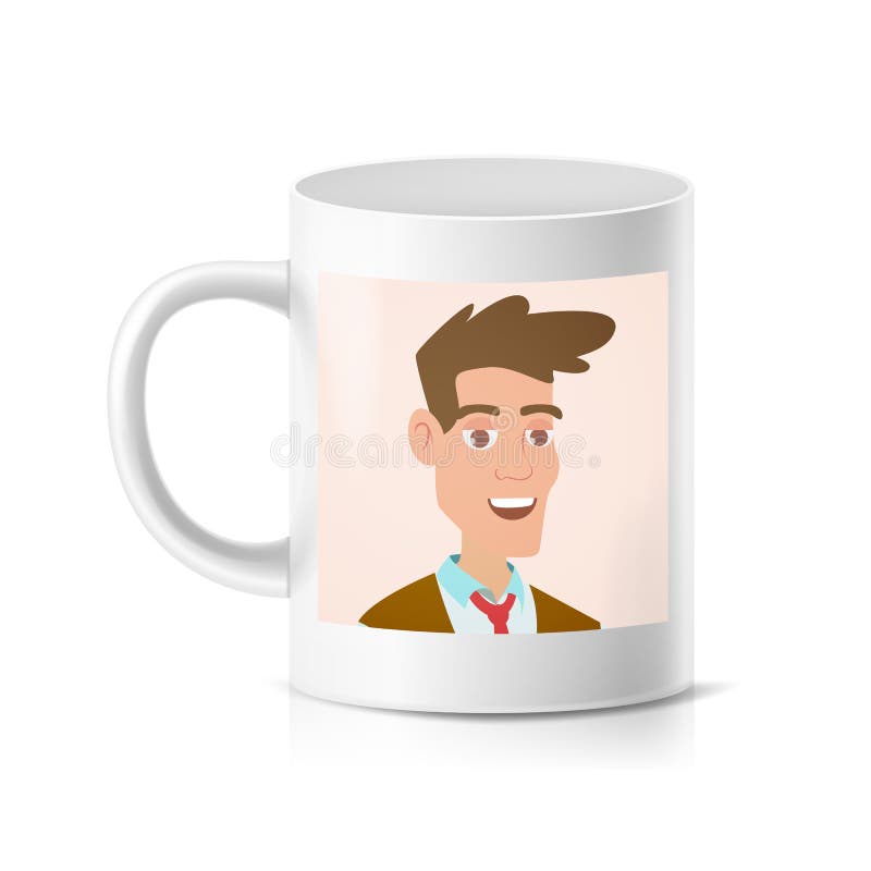 Print Photo on Cup Vector. Realistic Personalized Mug Mock Up