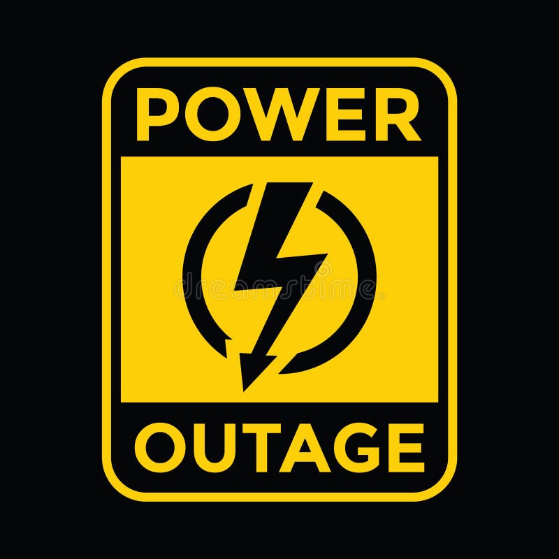 power outage, yellow warning sign stock illustration