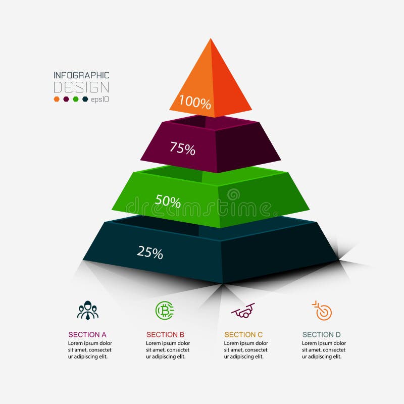 The pyramid design is used to present your work and display it as a percentage. stock illustration