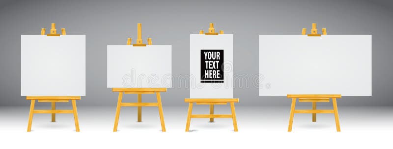 Wood Easels Or Painting Art Boards With White Canvas Of Different