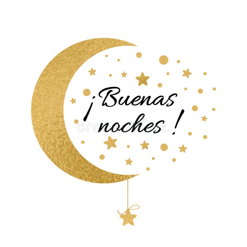Print With Text Good Night In Spanish Language. Wishing