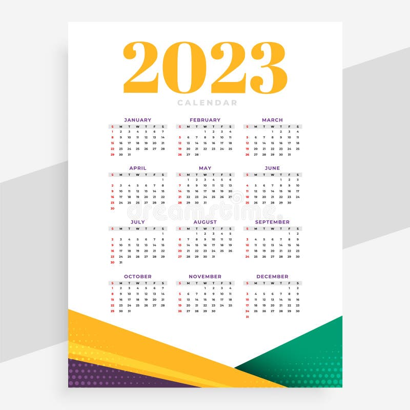 2023 Printable Calendar Layout in Page Style Vector Design Stock Vector