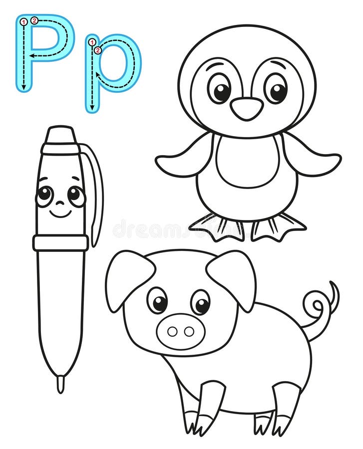 Printable Coloring Page For Kindergarten And Preschool. Card For Study  English. Vector Coloring Book Alphabet. Letter P Stock Vector -  Illustration Of Activity, Lesson: 144201251