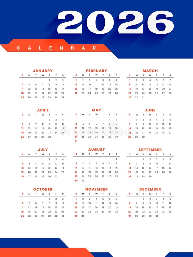 Printable 2026 event planner calendar layout royalty free illustration